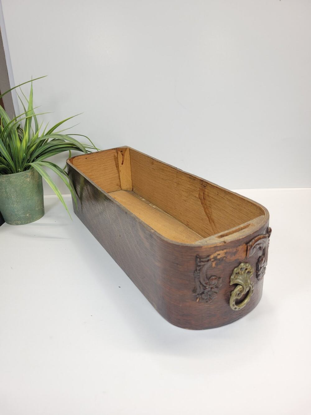 Antique Wooden Sewing Machine Drawer Curved Cabinet Box Planter Repair Salvage